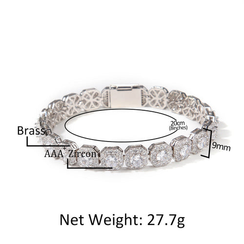9mm Hip-Hop Style Square Zircon Bracelet